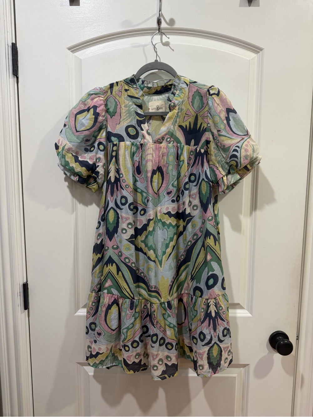 Umgee Pastel Multi-Color Printed Puff Sleeve Dress